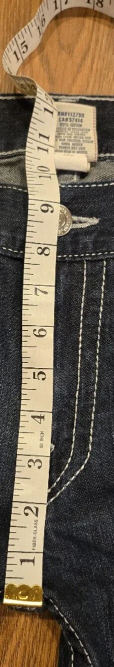 True Religion Ricky Straight Jeans Mens 34x34 Dark Wash Made USA Contrast Stitch